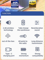 Hridz SX6 2in1 Portable Wireless Microphone For fast connection 2.4g Dual Microphone for Vlog Singing Teaching Recording - Side View