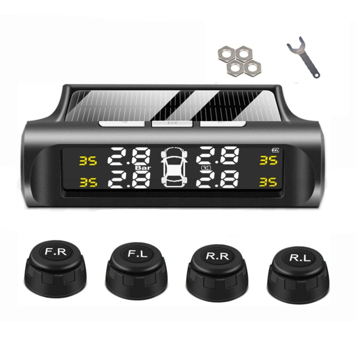 Solar-Powered Wireless Tire Pressure Monitoring System with 4 External Sensors