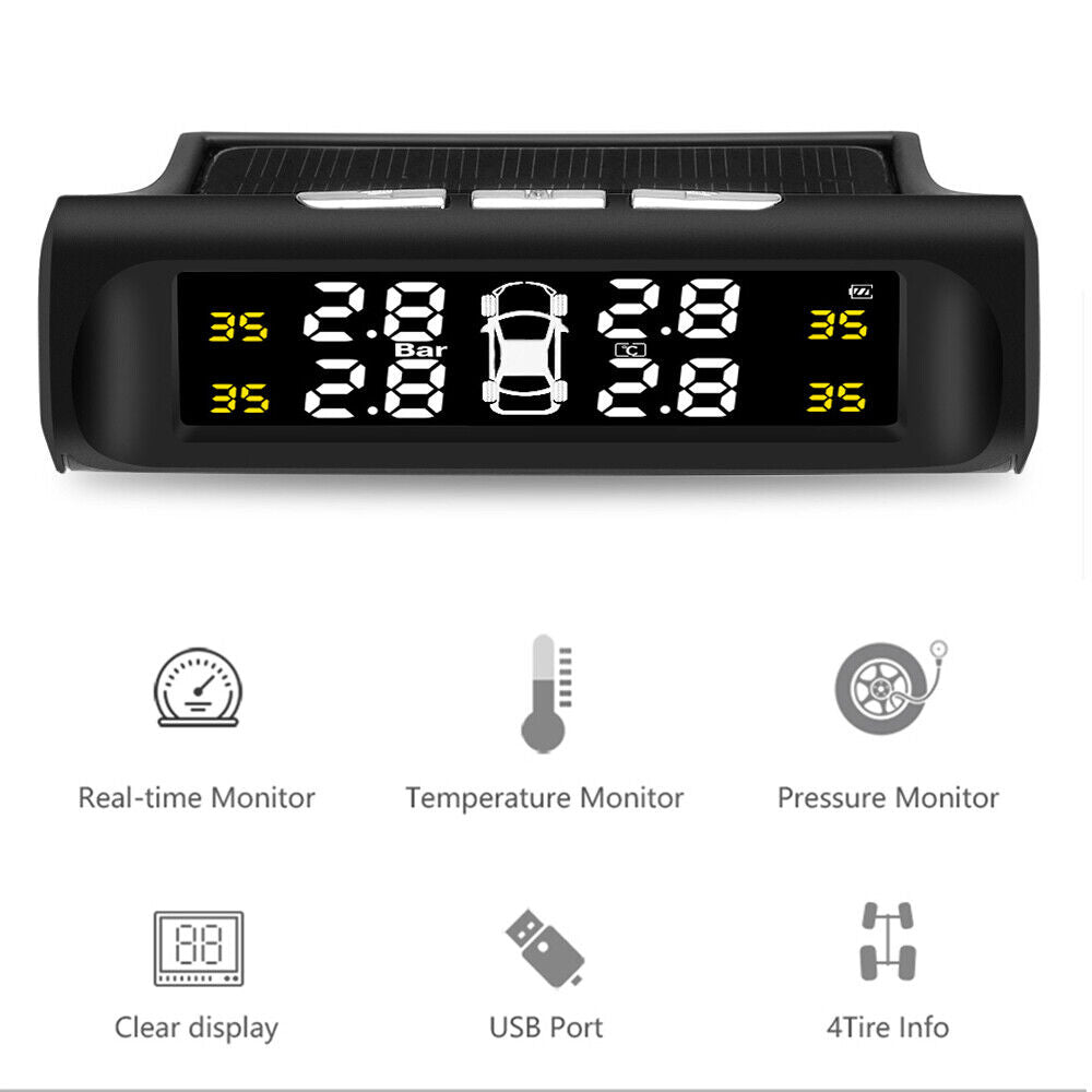 Solar-Powered Wireless Tire Pressure Monitoring System with 4 External Sensors