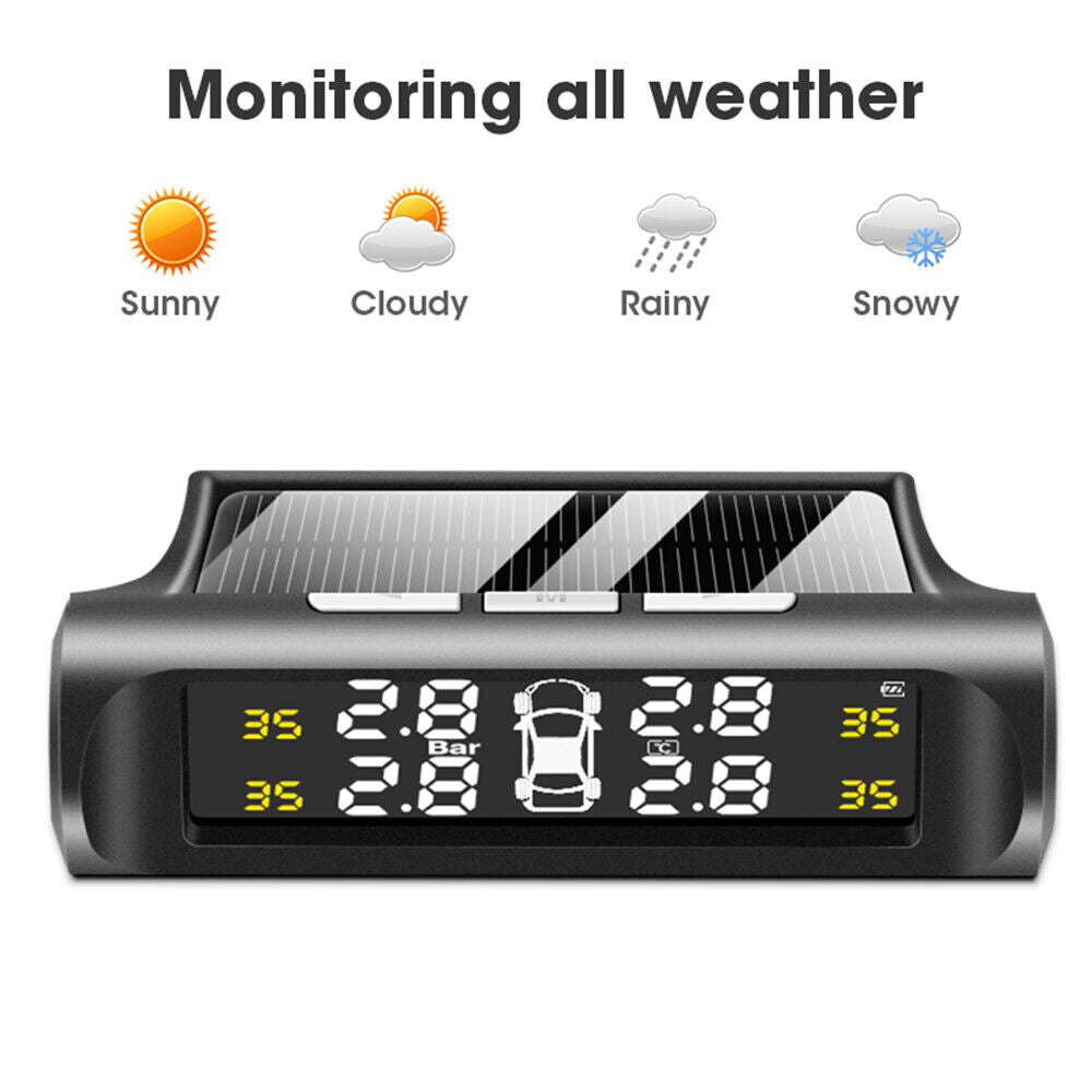 Solar-Powered Wireless Tire Pressure Monitoring System with 4 External Sensors