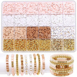 Elegant Clay Beads DIY Kit with Golden, Pink, and White Beads for Custom Jewelry and Friendship Bracelets - Front View