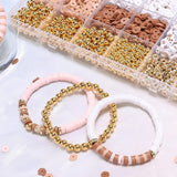 Elegant Clay Beads DIY Kit with Golden, Pink, and White Beads for Custom Jewelry and Friendship Bracelets - Top-Down View