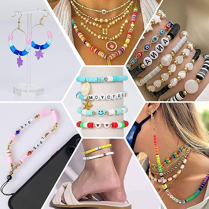 Vibrant 28-Color 6380-Piece Heishi Polymer Clay Bead Jewelry Kit with Smiley Face and Accessories