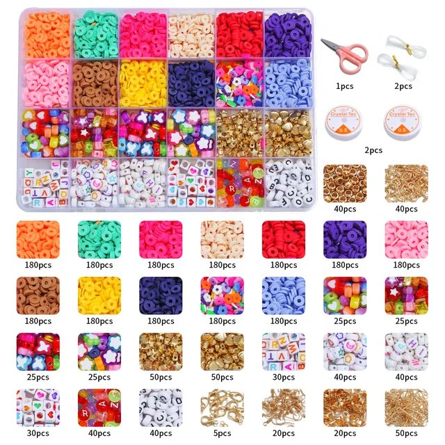 Vibrant 12-Color 4000-Piece DIY Ceramic Bead Jewelry Making Kit - 6mm Flat Round Polymer Clay Beads