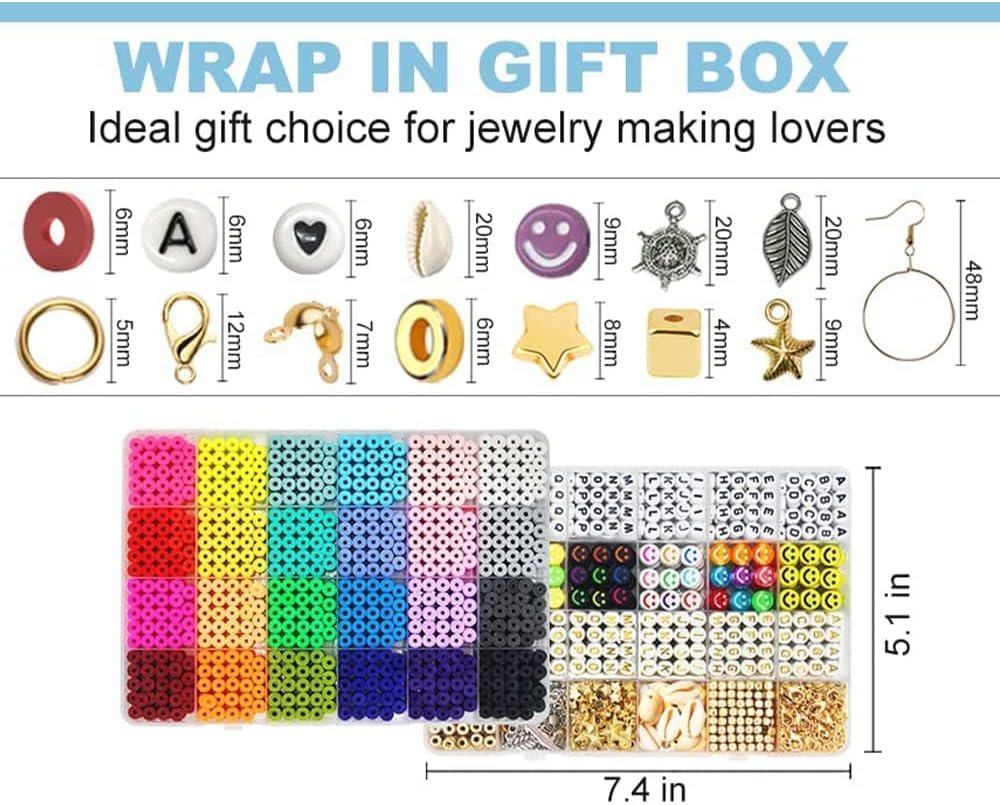 6000-Piece Colorful Polymer Clay Bead Kit for DIY Jewelry Making - 24 Assorted Round Heishi Disc Beads