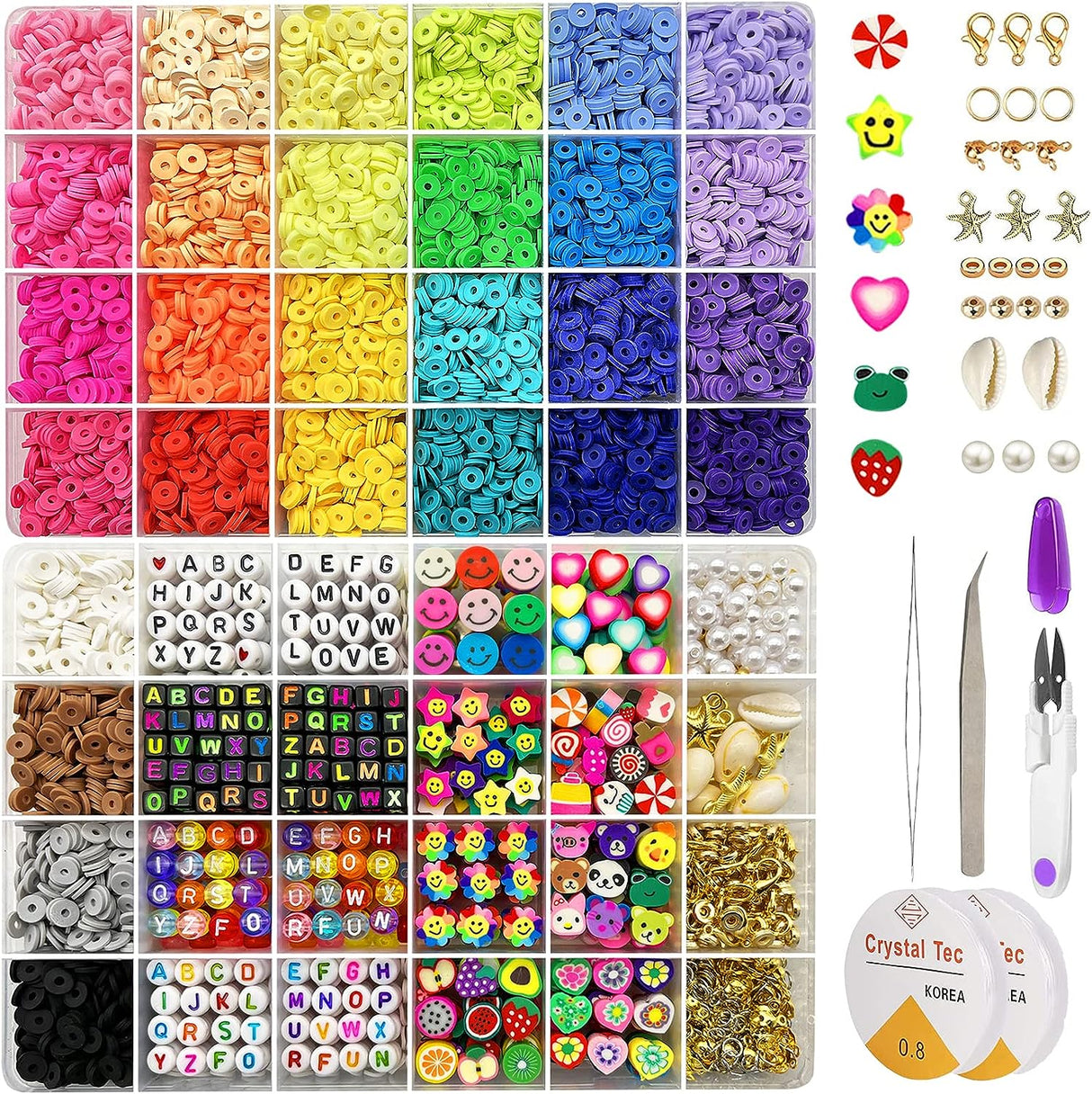 28 Color Polymer Clay Bead Jewelry Making Kit - 7860 Pieces of Alphabet & Decorative Beads for Creative Bracelets