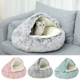 Light Brown Small PawfectFriend Cozy Burrowing Cave Pet Bed for Dogs Cats Kitten Plush Warm Soft Sleeping Nest - Close-Up Angle