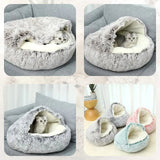 Light Brown Medium PawfectFriend Cozy Burrowing Cave Pet Bed for Dogs Cats Kitten Plush Warm Soft Sleeping Nest - Rear View