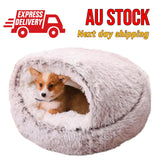 Light Brown Large PawfectFriend Cozy Burrowing Cave Pet Bed for Dogs Cats Kitten Plush Warm Soft Sleeping Nest - 45-Degree Angle