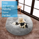 Medium-50cm peach PawfectFriend Dog Pet Cat Calming Bed Plush Beds Large Fluffy Donut Comfy Cushion Puppy Mat - Extra Image
