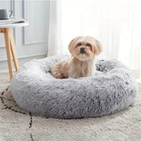 Medium-50cm pink PawfectFriend Dog Pet Cat Calming Bed Plush Beds Large Fluffy Donut Comfy Cushion Puppy Mat - Extra Image