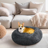 Large-60cm peach PawfectFriend Dog Pet Cat Calming Bed Plush Beds Large Fluffy Donut Comfy Cushion Puppy Mat - Top-Down View