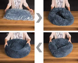 Large-60cm peach PawfectFriend Dog Pet Cat Calming Bed Plush Beds Large Fluffy Donut Comfy Cushion Puppy Mat - Low Angle