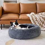 Large-60cm peach PawfectFriend Dog Pet Cat Calming Bed Plush Beds Large Fluffy Donut Comfy Cushion Puppy Mat - Extra Image