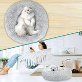 XXL-80cm peach PawfectFriend Dog Pet Cat Calming Bed Plush Beds Large Fluffy Donut Comfy Cushion Puppy Mat - Top-Down View