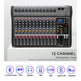 Hridz 12 Channel Mixing Console Live Studio Audio DJ Mixer Sound Board USB Interface - Front View