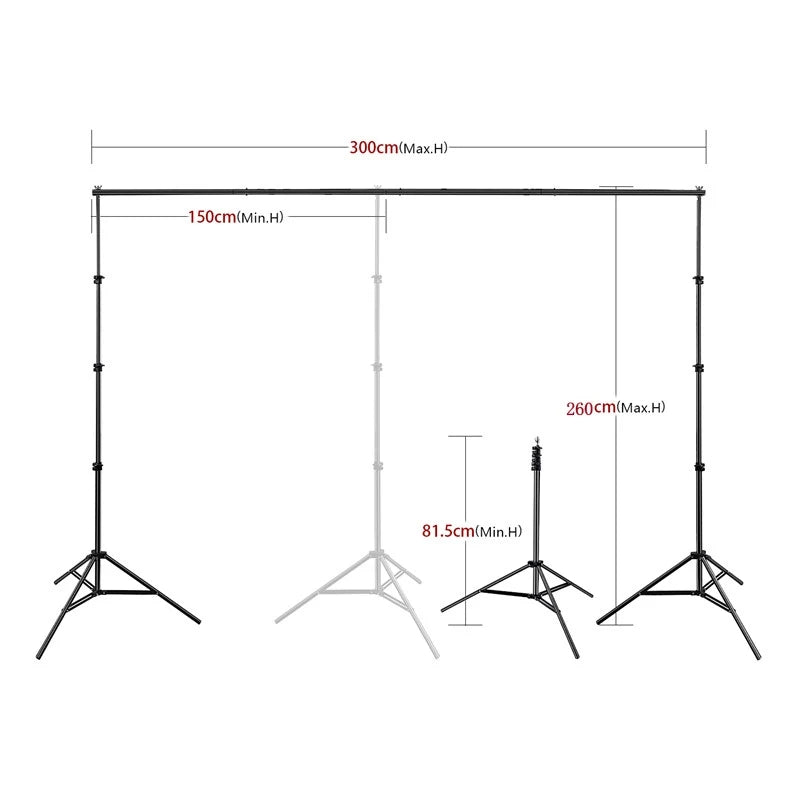 Heavy-Duty 2.6M x 3M Backdrop Support System for Professional Photography and Video Studio Use