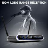 Hridz Wireless UHF Microphone Kit Dual Handheld Mics with 100m Range Receiver for Karaoke Meetings Parties - Front View