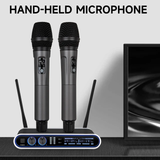 Hridz Wireless UHF Microphone Kit Dual Handheld Mics with 100m Range Receiver for Karaoke Meetings Parties - Side View