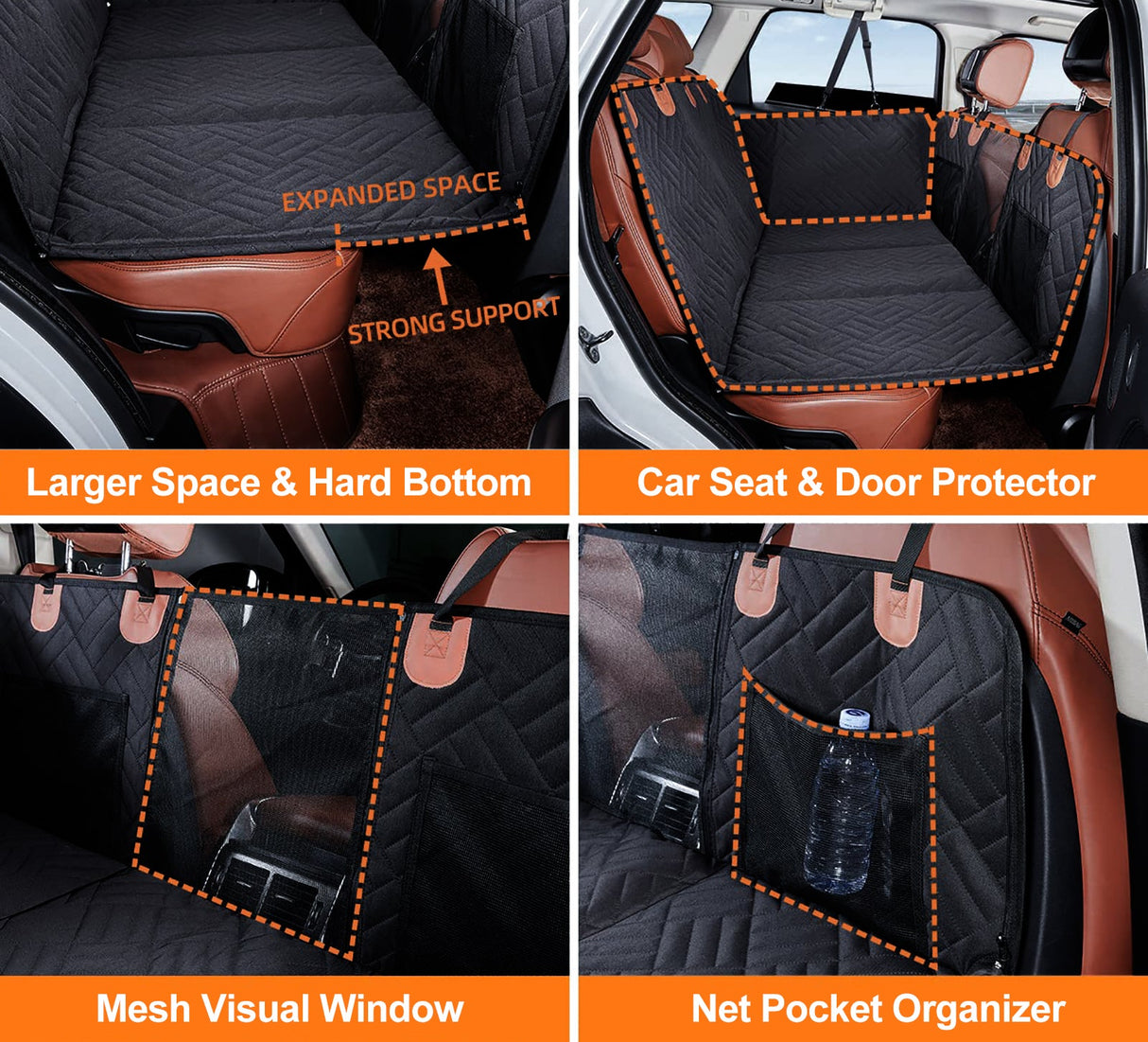 Black PawfectFriend Hard Bottom Car Back Seat Extender & Hammock for Dogs ??63x132cm Waterproof, Heavy-Duty Pet Seat Protector
