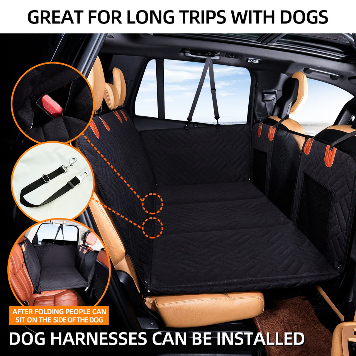 Black PawfectFriend Hard Bottom Car Back Seat Extender & Hammock for Dogs – 63x132cm Waterproof, Heavy-Duty Pet Seat Protector
