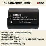 Hridz BLK22 Battery for Panasonic DMW-BLK22 and Panasonic Lumix - Front View
