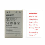 HRIDZ EN-EL5 Battery for Nikon Coolpix 3700 4200 5200 5900 7900 E3700 P5000 - Top-Down View
