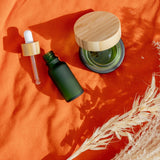 Cosmetic Bamboo Lid Glass Jar & Dropper Set - Close-Up Angle