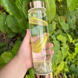 Rose Gold Crystal Bottle with Gemstone Base and Tea Infuser - Top-Down View