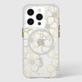 Case-Mate Floral Gems MagSafe Case For iPhone 15 Pro - Gold - 45-Degree Angle