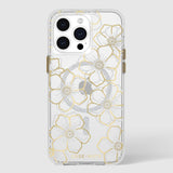 Case-Mate Floral Gems MagSafe Case For iPhone 15 Pro Max - Gold - Side View