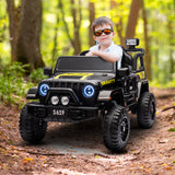 12V Kids Electric Ride On Jeep – Black - Close-Up Angle