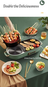 BEAR Multi-functional 2-in-1 Cooking Hot Pot And Griddle Barbecue Machine DKL-C15L1 - Front View