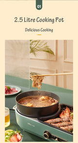 BEAR Multi-functional 2-in-1 Cooking Hot Pot And Griddle Barbecue Machine DKL-C15L1 - 45-Degree Angle