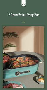 BEAR Multi-functional 2-in-1 Cooking Hot Pot And Griddle Barbecue Machine DKL-C15L1 - Close-Up Angle