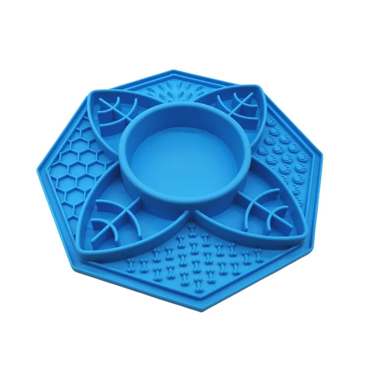 Mandala Flower Design Pet Slow Feed Lick Mat - Ocean Blue