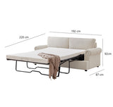 PHEBE 3 Seater Sofa bed with Separate Foam Mattress- Corduroy Cream - Rear View