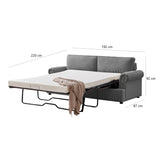 PHEBE 3 Seater Sofa bed with Separate Foam Mattress- Corduroy Dark grey - Rear View