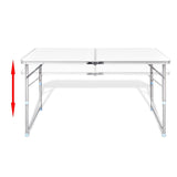 Aluminium Folding Portable Garden Camping Picnic BBQ Table Height Adjustable 120 x 60 cm - white - Front View