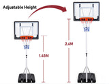 Portable Basketball Hoop Stand System Height Adjustable Net Ring Kids Junior - 45-Degree Angle