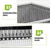 Stainless Steel Portable Outdoor BBQ Barbecue Grill Set Charcoal Kebab Picnic Camping Sets Large - Side View