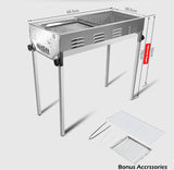 Stainless Steel Portable Outdoor BBQ Barbecue Grill Set Charcoal Kebab Picnic Camping Sets Large - 45-Degree Angle