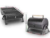 Stainless Steel BBQ Barrel Charcoal Smoker Portable Foldable Barbecue Camping Black - Front View