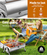 Stainless Steel BBQ Barrel Charcoal Smoker Portable Foldable Barbecue Camping Picnic - Front View