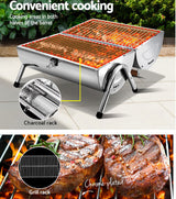 Stainless Steel BBQ Barrel Charcoal Smoker Portable Foldable Barbecue Camping Picnic - Side View