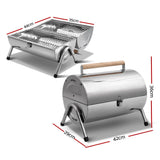 Stainless Steel BBQ Barrel Charcoal Smoker Portable Foldable Barbecue Camping Picnic - 45-Degree Angle