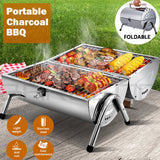 Stainless Steel BBQ Barrel Charcoal Smoker Portable Foldable Barbecue Camping Picnic - Rear View