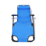 Reclining Sun Beach Deck Lounge Chair Outdoor Folding Camping Fishing Arm Rest - blue - Front View
