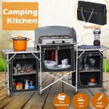Deluxe Aluminium Foldable Camping Kitchen Picnic Cupboard Bench Table Windshield - Front View