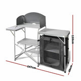 Aluminium Foldable Camping Cooking Kitchen Picnic Cupboard Bench Table Windshield - Rear View